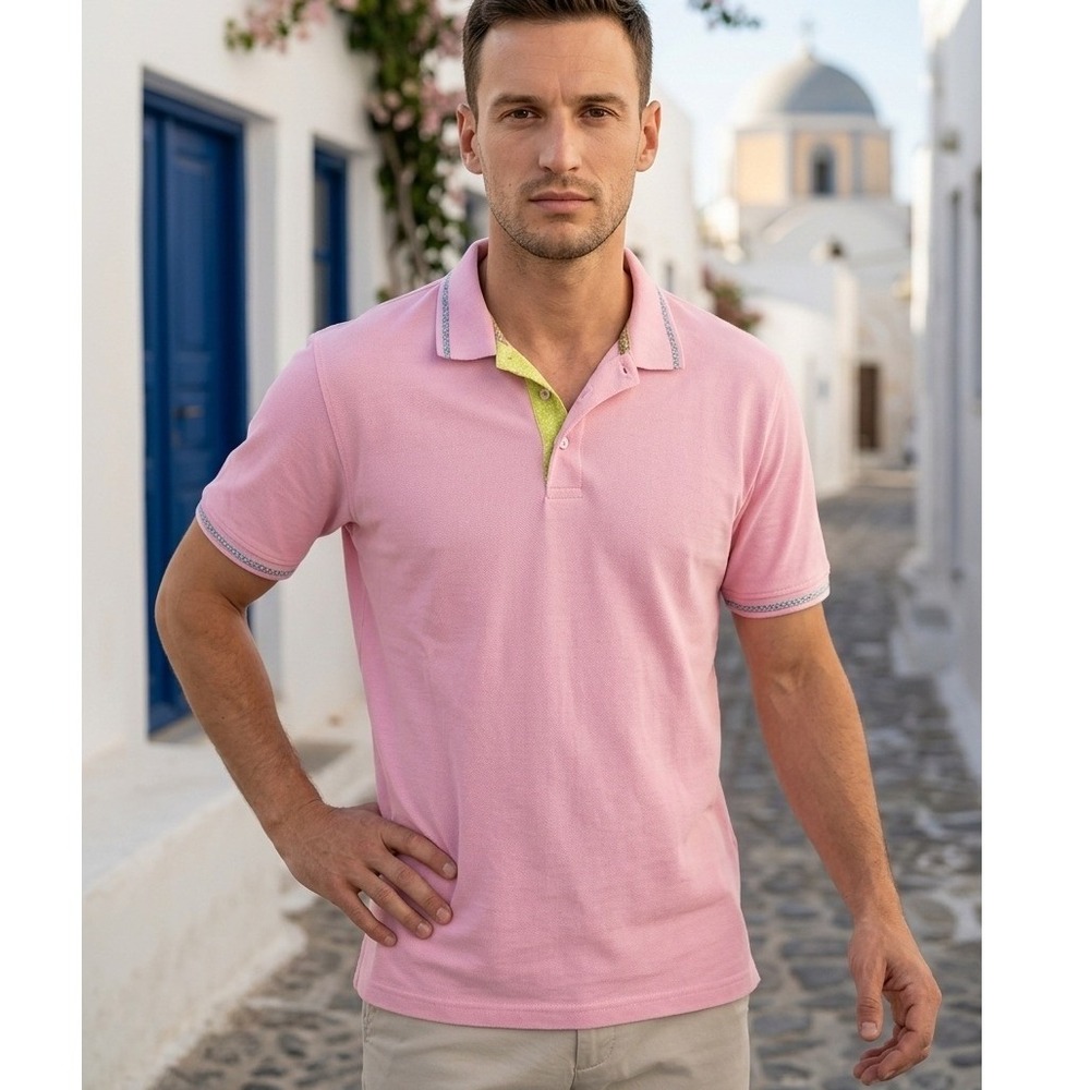 Robert Graham Mens 3XL Pink Short Sleeve Polo Shirt Paisley Trim Cotton Casual